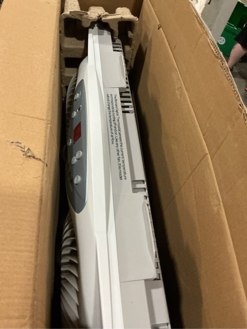 Condition photo showing Good Condition for bionaire window fan with reversible airflow blades – 3-speed settings, programmable thermostat, led display, remote control, fits 24–36" windows, no assembly required white 2 blades electronic control with lcd screen window fan