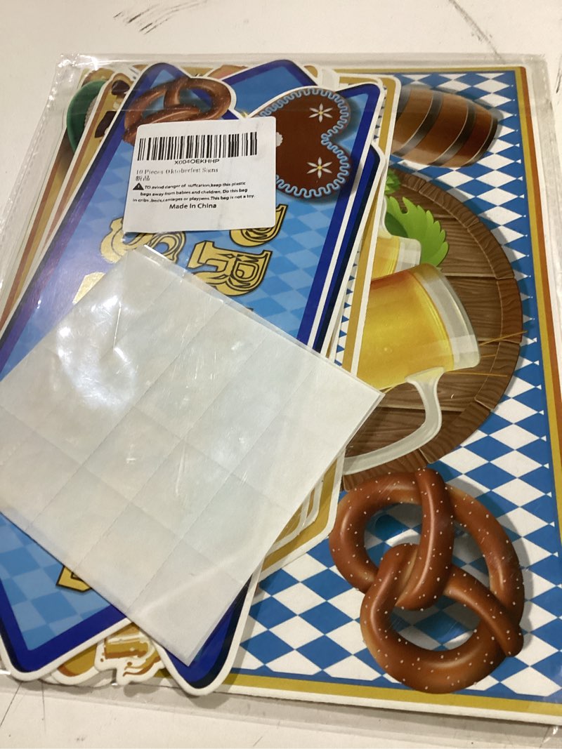 Condition photo showing As Is for 10 Pieces Bavarian Oktoberfest Signs Welcome to Oktoberfest Germany Patio Signs Windproof and Rainproof Paper Directional Signs Party Decorations Colorful Outdoor Lawn Decorations