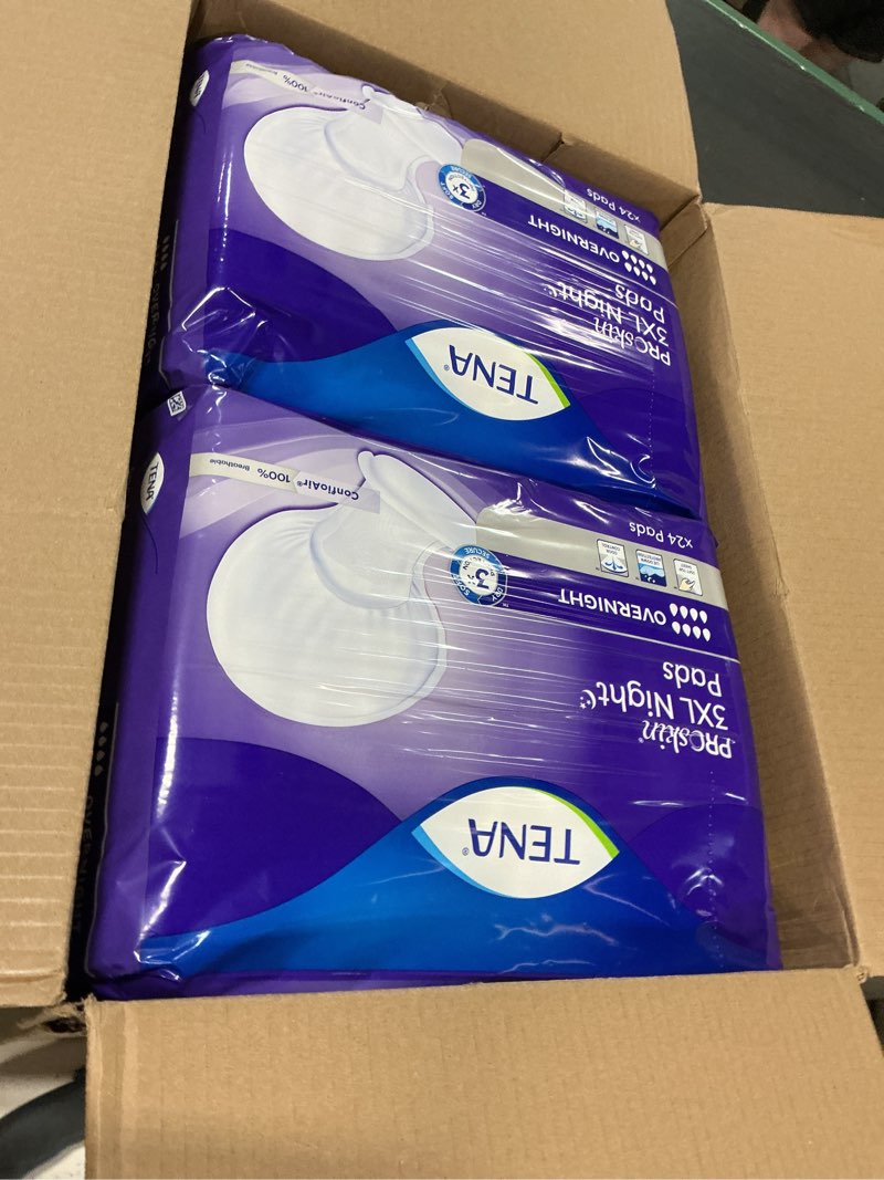 Condition photo showing New/Like New for tena incontinence pads, 3xl plus size, overnight absorbency, for men & women, proskin - 48 count xxxl 24 count (pack of 2)