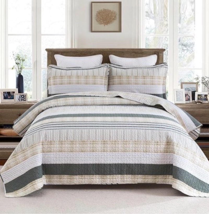 Homzard Queen, Cotton Comforter Set, Cream Grey Quilt Bedding,Reversible Lightweight Twin Bedspread,3Pieces