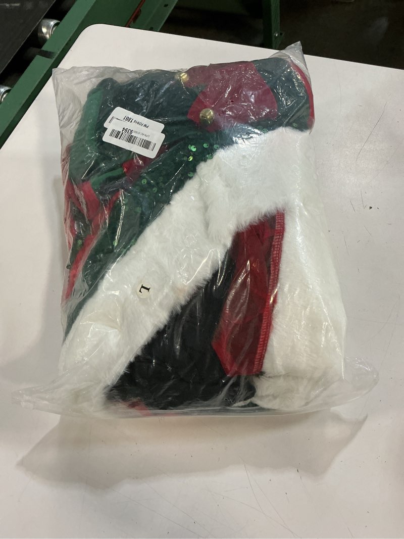 Condition photo showing Good Condition for somsoc 6 pieces women elf sequin costume set adult christmas sexy elf dress outfit with hat shoes socks belf ears for cosplay small