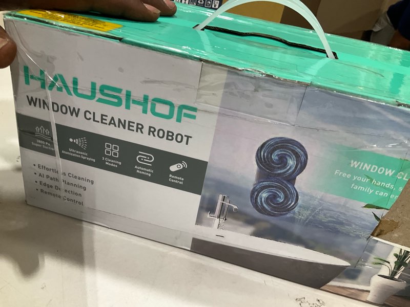 Condition photo showing New/Like New for HAUSHOF Robot Window Cleaner with 3800Pa Suction, Auto Water Spray, AI Path Planning & Edge Detection, Remote Control for High-Rise Window, Glass Door