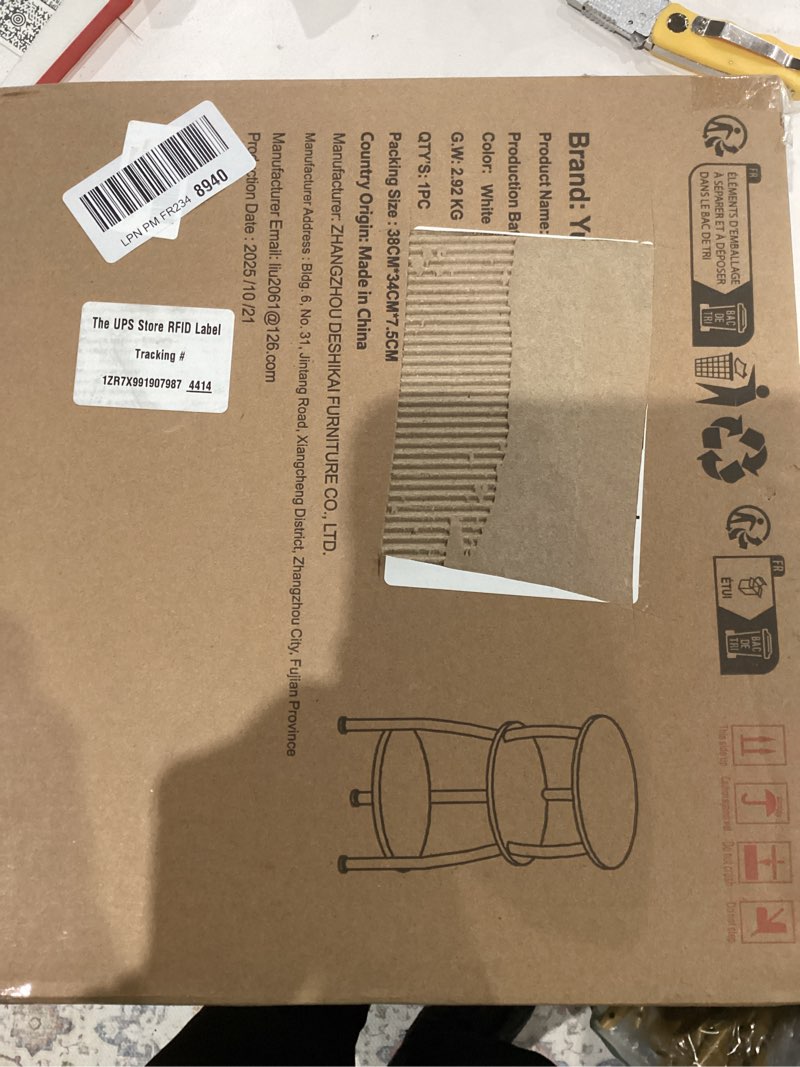 Condition photo showing As Is for Small Round Side Table, 3-Tier End Table with Storage Shelf, Slim Sofa Table Coffee Table, Sturdy & Easy Assemble Nightstand for Small Spaces, Living Room Bedroom Corner, White White Classic