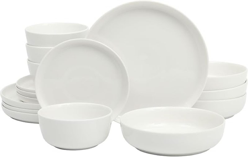 gibson home oslo porcelain chip and scratch resistant dinnerware set, service for 4 (16pcs), ceramic plates and bowls dishes sets, white - microwave and dishwasher safe