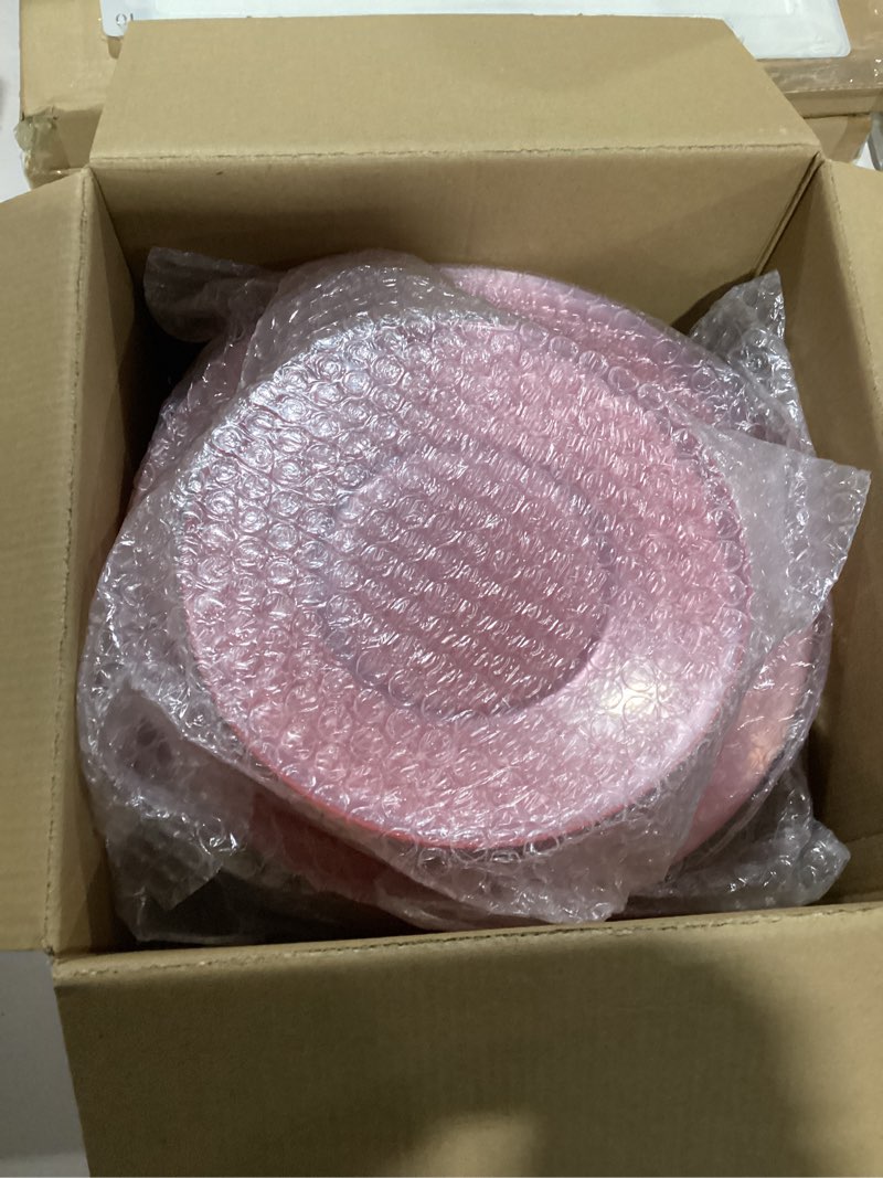Condition photo showing As Is for 100PCS Pink Plastic Plates, Clear Pink Disposable Plates Heavy Duty, Fancy Floral Disposable Plates Include 50 Dinner Plates and 50 Dessert/Salad Plates for Party & Wedding