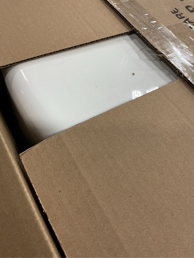 Condition photo showing As Is for iris usa cat litter box, large top entry with litter catching lid and scoop, dog proof, cat box enclosure, beige/white top entry white/beige