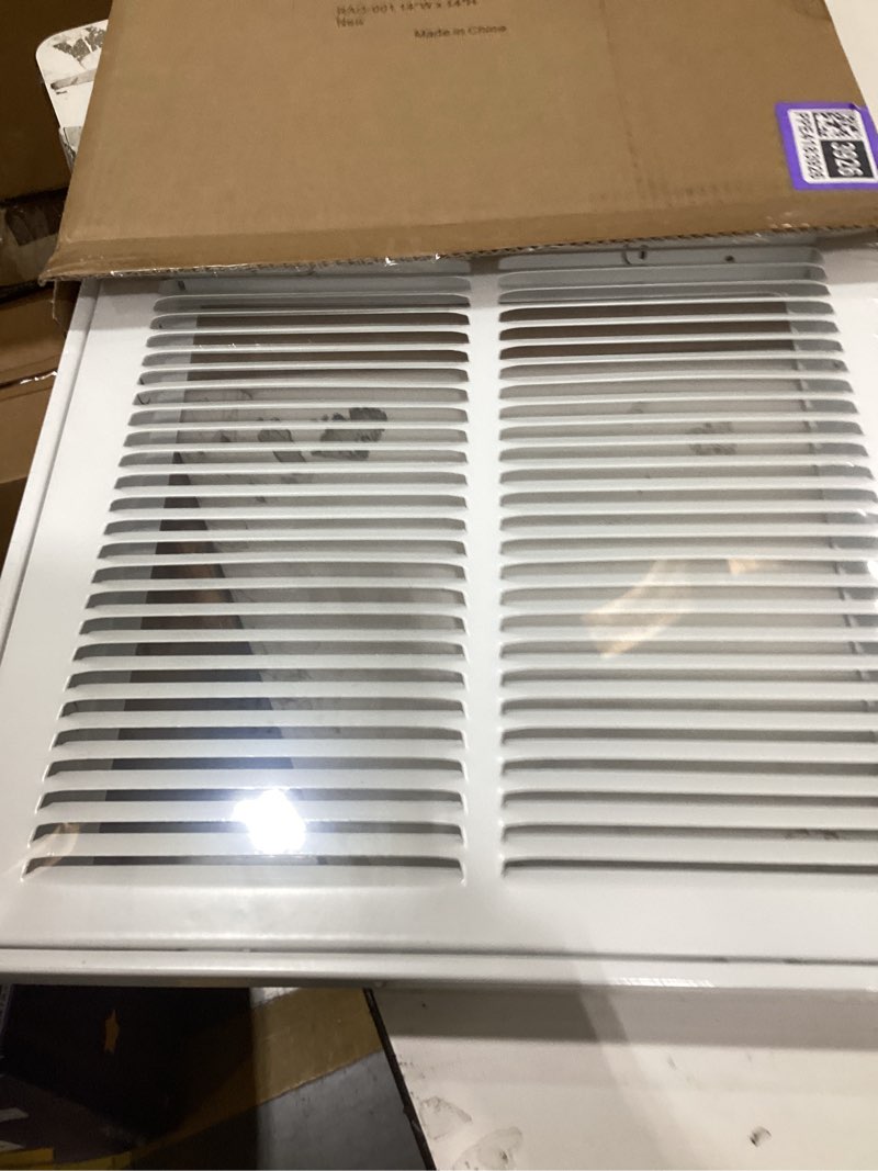 Condition photo showing New/Like New for ez-flo 12 x 6 inch (duct opening) return air vent cover for wall or ceiling, solid steel return air grille, hvac vent cover, white, 61626 12 in. x 6 in. grille