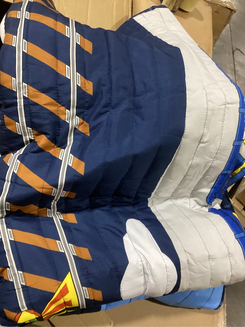 Condition photo showing Good Condition for lush decor steam trains reversible quilt queen size 3 piece set full/queen navy & multi - boys bedding set - retro train bedding - vintage train decor