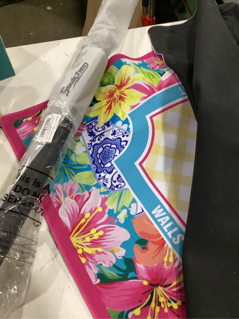 Condition photo showing Good Condition for soulchen blue american mahjong mat with rules for table, no creases, ships rolled, 31.5 x 31.5 non-slip noise reduction gaming mat with carrying bag for mahjong poker card board games dominoes blue and pink flower