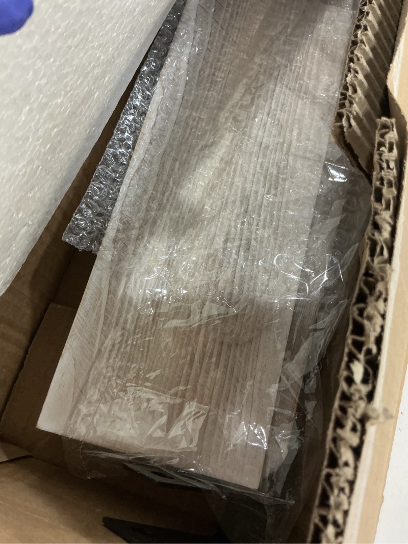 Condition photo showing Good Condition for MyGift 33 Inch Wide Over The Stove Top Spice Shelf, Shabby White Washed Solid Wood and Industrial Black Metal Space Saving Stovetop Range Storage Display Rack Whitewashed