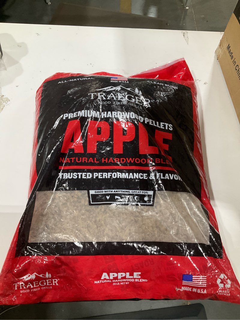 Condition photo showing New/Like New for traeger grills apple 100% all-natural wood pellets for smokers and pellet grills, bbq, bake, roast, and grill, 20 lb. bag apple 20lb