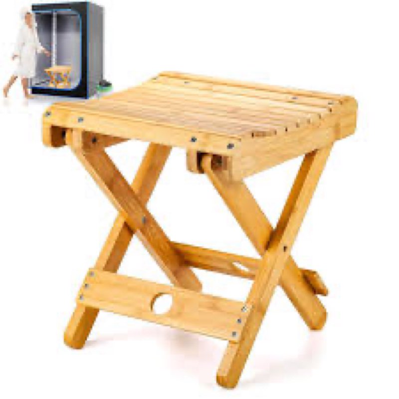 Cinnvoice Bamboo Sauna Chair, Portable Steam Sauna Seat Wooden Folding Shower Bench Stool Indoor for