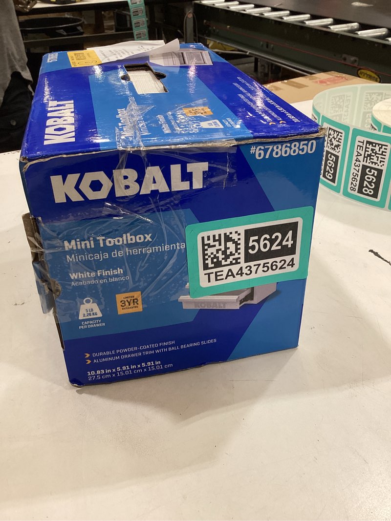 Condition photo showing As Is for kobalt portable tool box 10.83-in w x 5.91-in h x 5.91-in d 2 -drawer white steel tool box