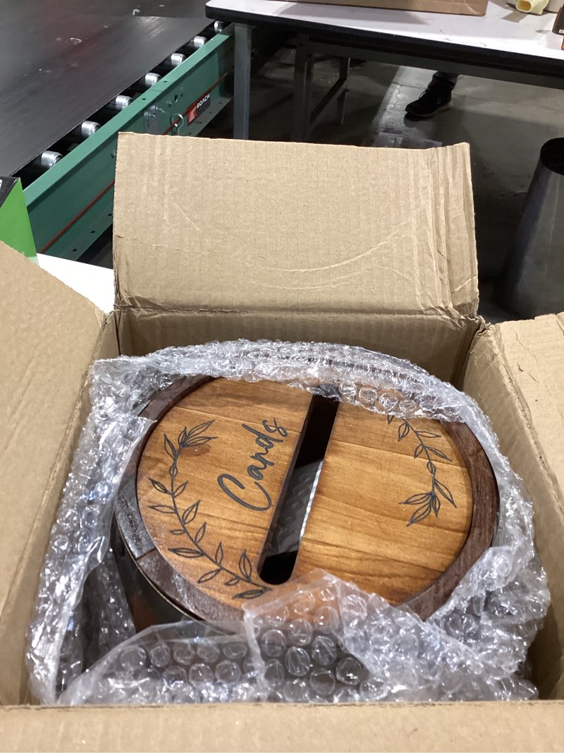 Condition photo showing Good Condition for ourwarm wooden wedding card box for reception, whiskey barrel gift card box for party, money envelope boxes with slot & holder for graduation bridal shower birthday wedding decor brown