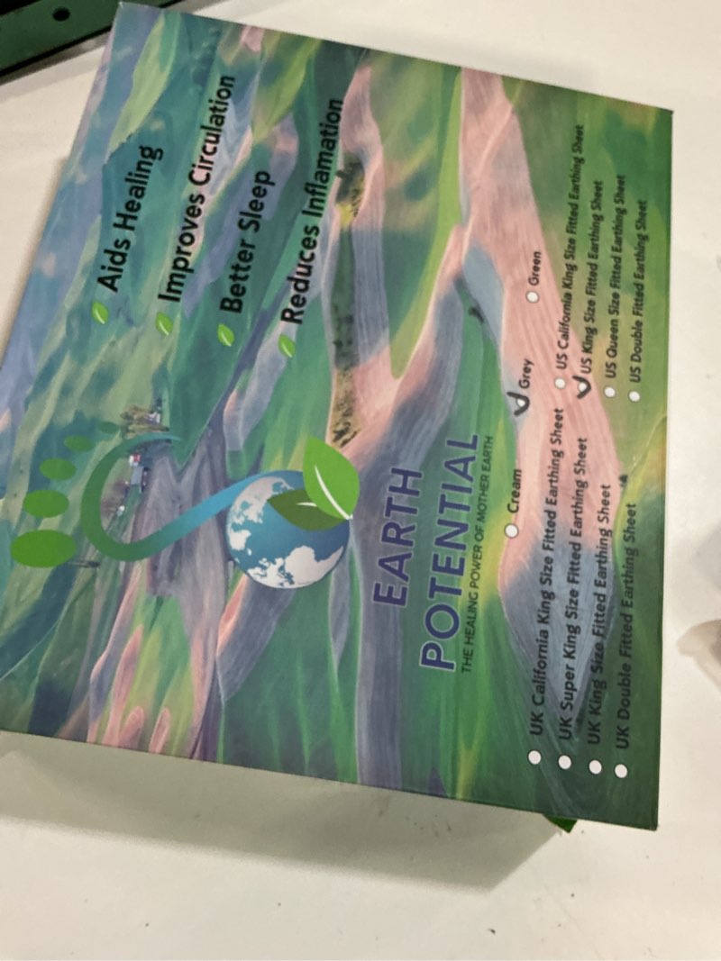 Condition photo showing New/Like New for Earthing Grounding Fitted King Size Sheet in Gray – Earthing Sheet for Healing Sleep and Wellbeing - Supplied c/w 15 ft Bed Grounding Cord - Earthing Sheets and Ground Products by Earth Potential