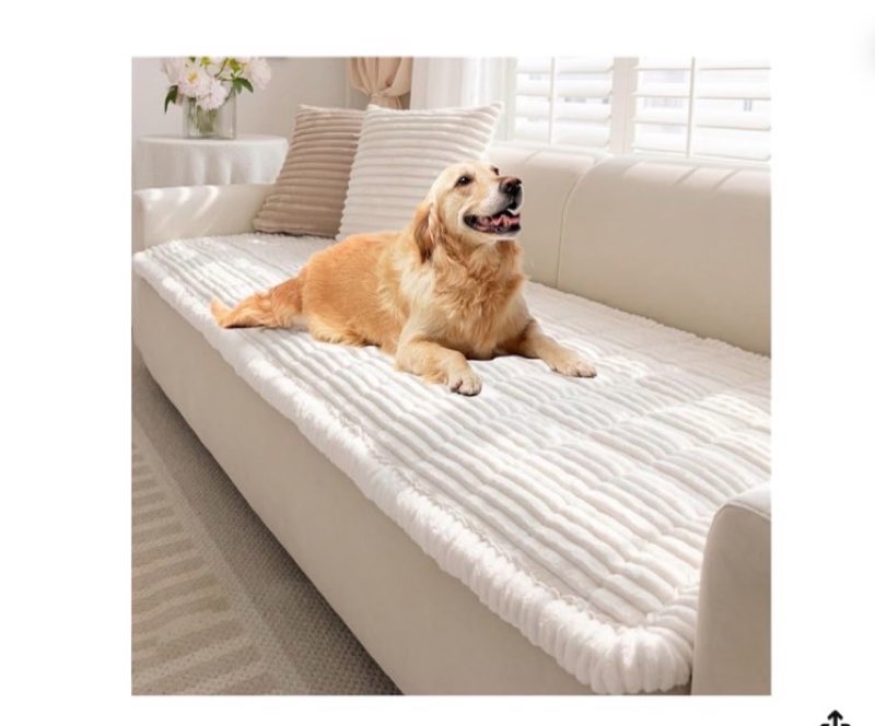 ZZenSmot Dog Couch Cover Protector, Sofa Slipcover for Pets, Non-Slip Furniture Covers for Dogs – Fluffy Furry Sofa Cover, Washable Pet-Friendly Sofa Towel (White,70x210cm/28x83in)