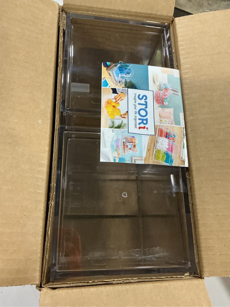 Condition photo showing Good Condition for stori audrey stackable bin clear plastic organizer drawers | 2 piece set | organize cosmetics and beauty supplies on a vanity | made in usa 6.75" tall set