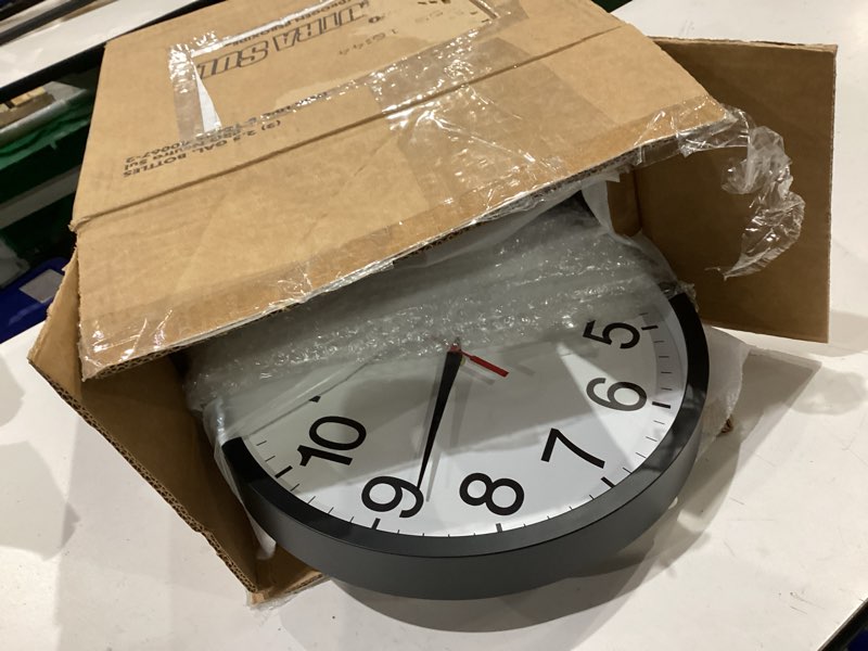 Condition photo showing Good Condition for rohioue 14 inch wall clock modern battery operated silent non ticking large analog clock for living room office home bedroom kitchen bathroom(black) a_black 14 inch