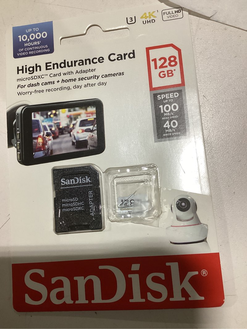 Condition photo showing Good Condition for sandisk 128gb high endurance video microsdxc card with adapter for dash cam and home monitoring systems - c10, u3, v30, 4k uhd, micro sd card - sdsqqnr-128g-gn6ia 128 gb