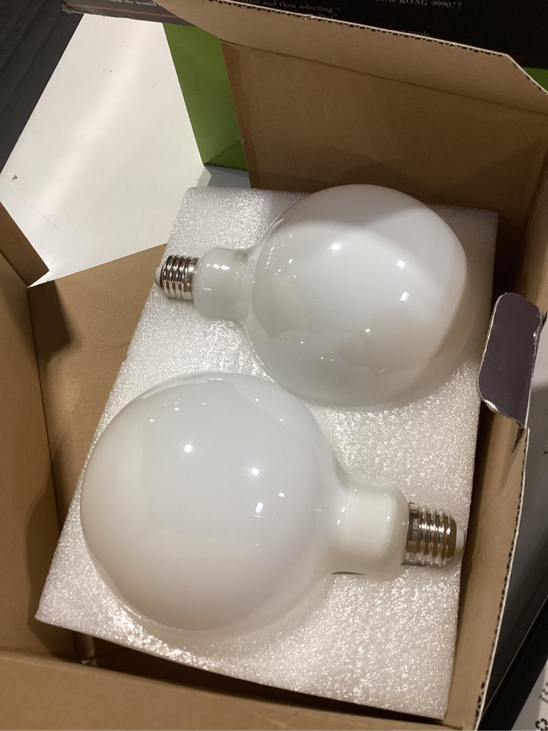 Condition photo showing Good Condition for 2 pack g40/g125 globe led bulb, warm white 2700k dimmable led globe bulb, 5.5w equivalent 60w led globe light bulbs, cri 90+, milky glass, led bulb for bathroom vanity mirror, e26 base g125 2700k milky glass 2 pack