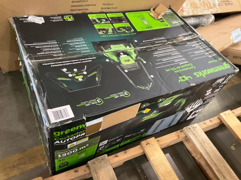 Condition photo showing As Is for greenworks 40v 21" self-propelled cordless lawn mower – brushless motor, 5.0ah battery & charger(75+ tool compatible) 21" self-propelled (5.0ah) + led lights