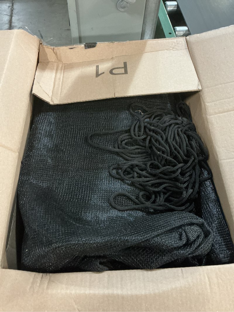 Condition photo showing As Is for 12/14/15ft replacement trampoline safety net fits for round frames using 6 curved pole with top ring enclosure systems (net only) 12ft - 6 poles