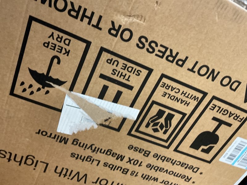 Condition photo showing New/Like New for M MIVONDA Hollywood Vanity Mirror with 18 Bulbs Lights, Large Lighted Makeup Mirror for Desk and Wall, Dimmable 3 Lighting Modes, Plug-in & USB Charger Port, White 26"x22"