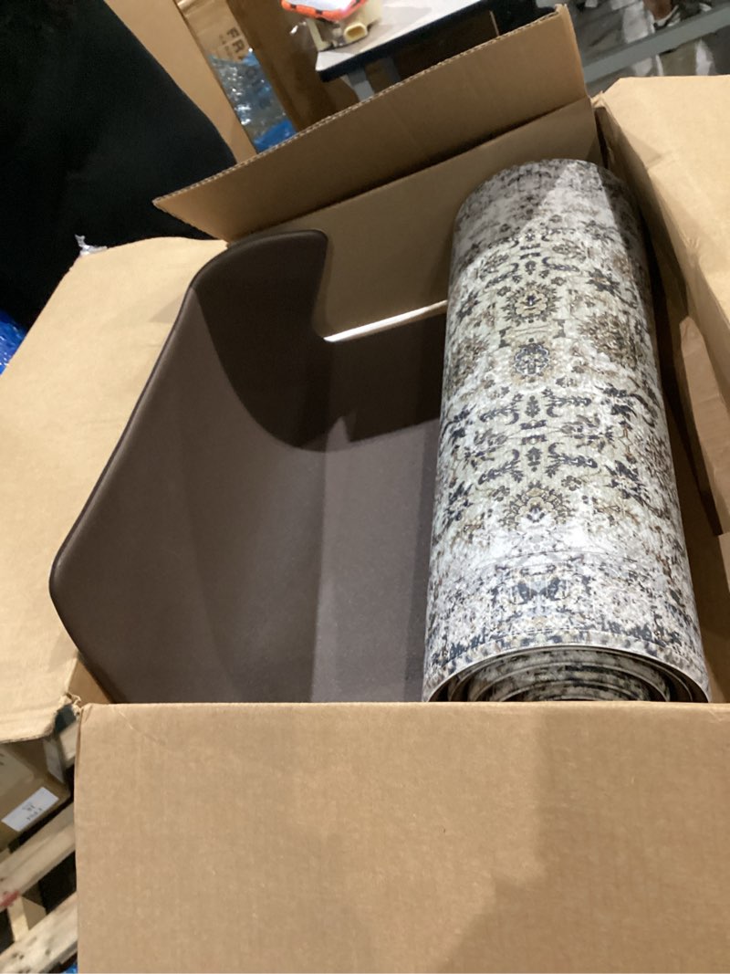 Condition photo showing Good Condition for traditional floral runner rug featuring an ornate, distressed oriental medallion pattern in a neutral cream, beige, and grey palette.