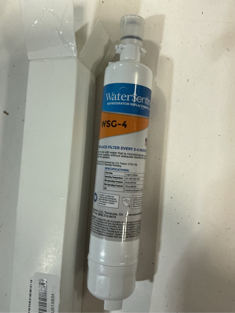 Condition photo showing New/Like New for watersentinel wsg-4 refrigerator water filter replacement for drinking water filtration, fits ge rpwf, carbon block filter, chlorine & odor reduction, fresh drinking water filter