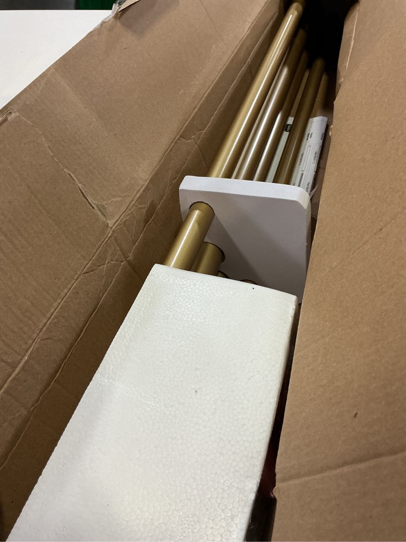Condition photo showing Good Condition for 1 inch luxury gold double curtain rods 72-144 inches (6 to 12 ft), usfook telescoping curtain pole with sparkling foil finials, long double window rods for kitchen, patio luxury gold 72-144"