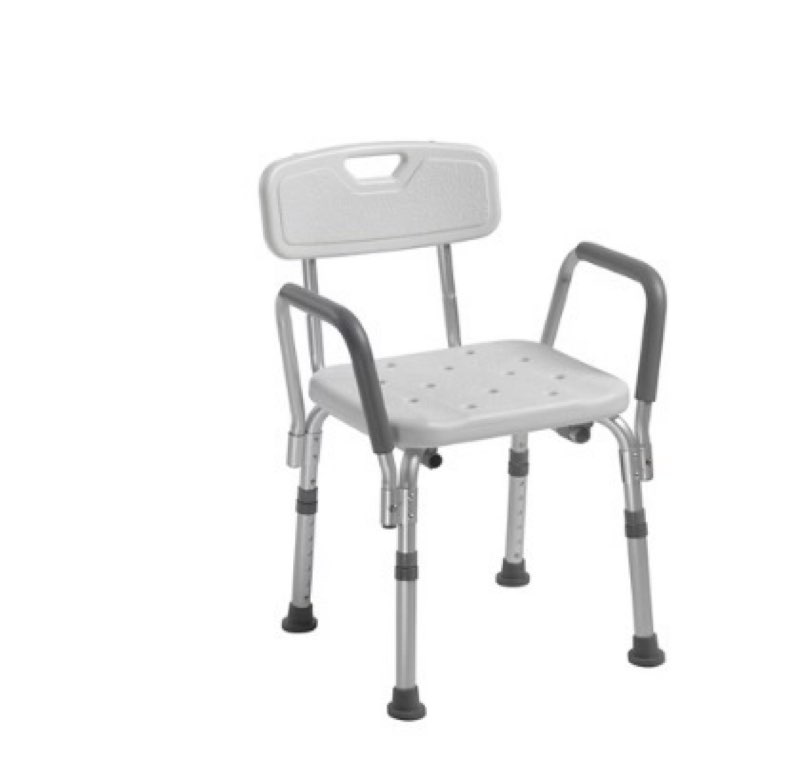 drive medical knock-down bath bench with back & padded arms - adjustable height plastic seat