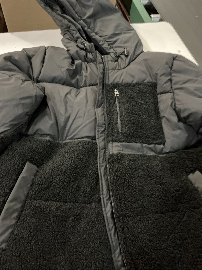 Condition photo showing Good Condition for Amazon Essentials womens Full-Zip Sherpa Fleece Hooded Puffer Jacket Medium Black SIZE (MEDIUM)