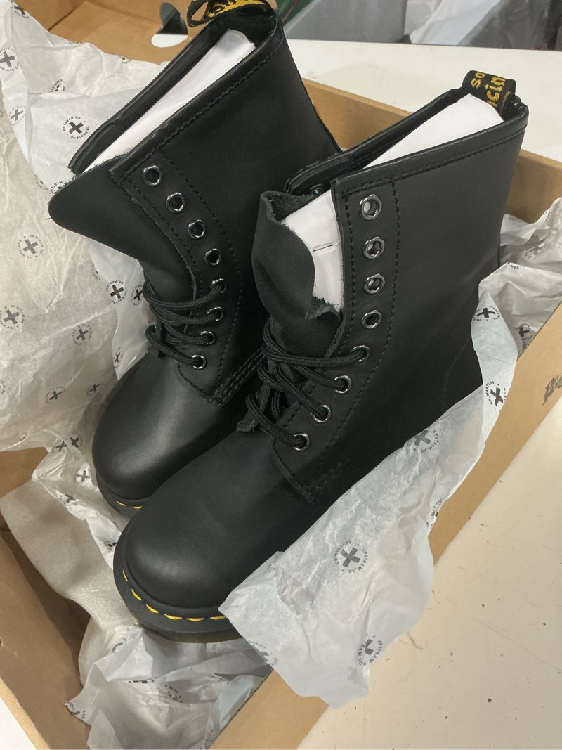 Condition photo showing New/Like New for dr. martens, 1460 nappa leather 8-eye boot for men and women, black, 5 us women/4 us men