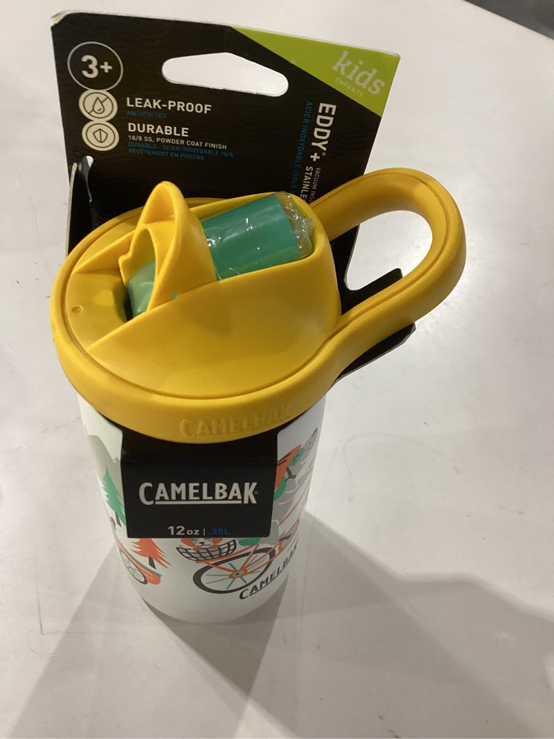 Condition photo showing New/Like New for CamelBak Eddy+ Kids Bite Valve Straw Insulated Stainless Steel Water Bottle Biking Dogs, 12oz