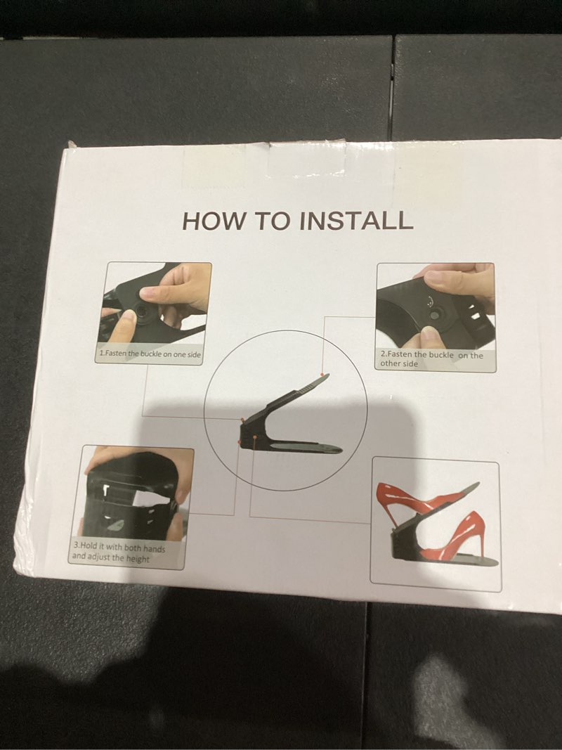 Condition photo showing Good Condition for Shoe Slots Organizer 20 Pack - Shoe Stackers for a Pair of Shoes, Shoe Storage Shoe Space Savers 50%, 4 Levels Adjustable Thickening Double Layer Shoe Holders Shoe Organizer for Closet, Black 20pack Black