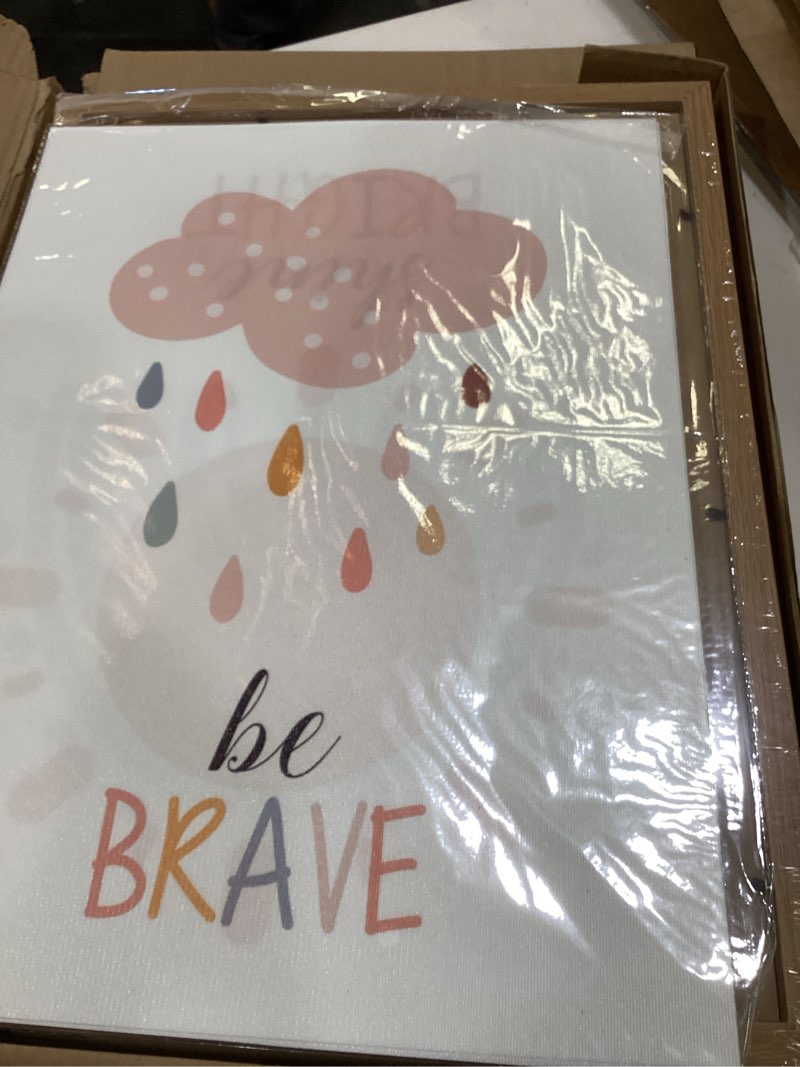 Condition photo showing Good Condition for Set of 3 Framed Boho Nursery Wall Art Prints Decor,12x16”Rainbow Weather Wall Decor Inspirational Canvas Wall Art Prints Framed Nursery Children Artwork for Kids Playroom Bedroom Decoration