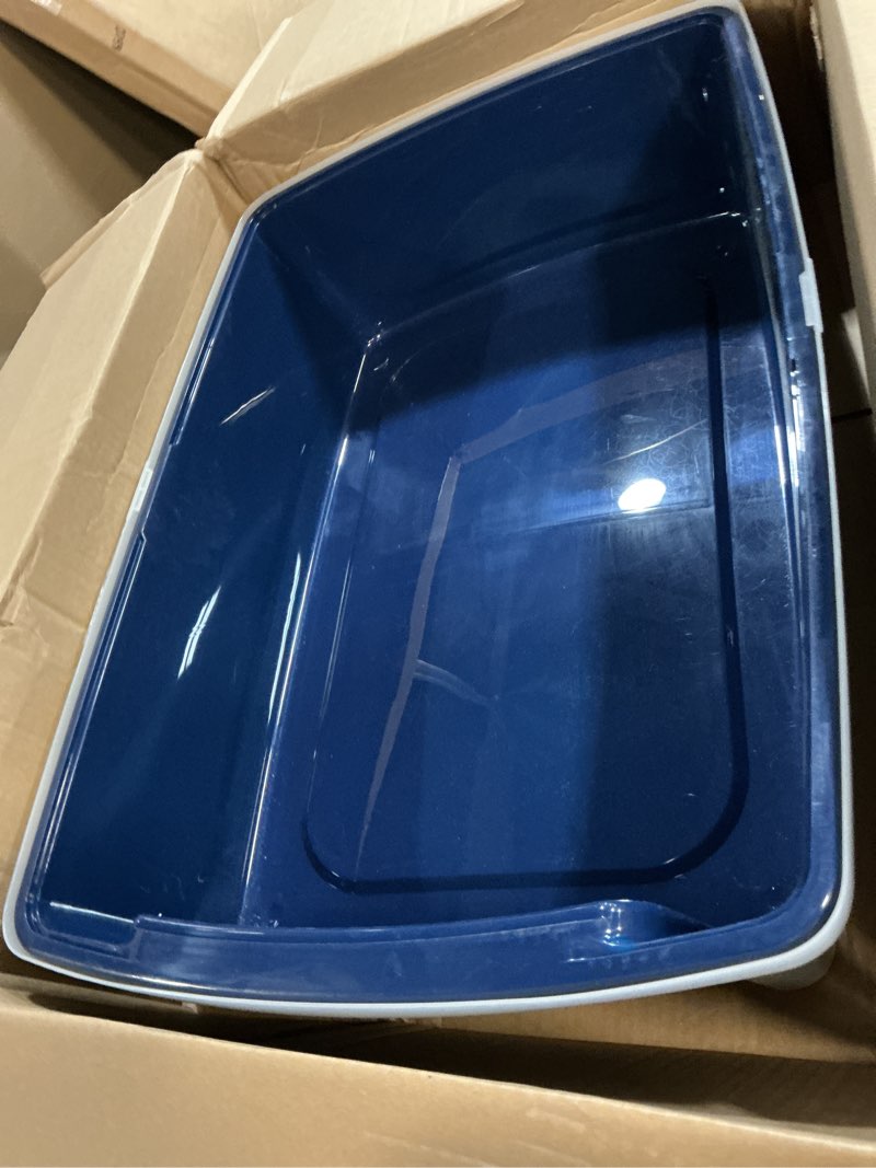 Condition photo showing Good Condition for iris usa cat litter box xx-large open top with high sided walls tall scatter shield scoop included easy clean plastic pan for big cats kittens multi-cat households 30"l x 20"w x 14"h navy xxl navy