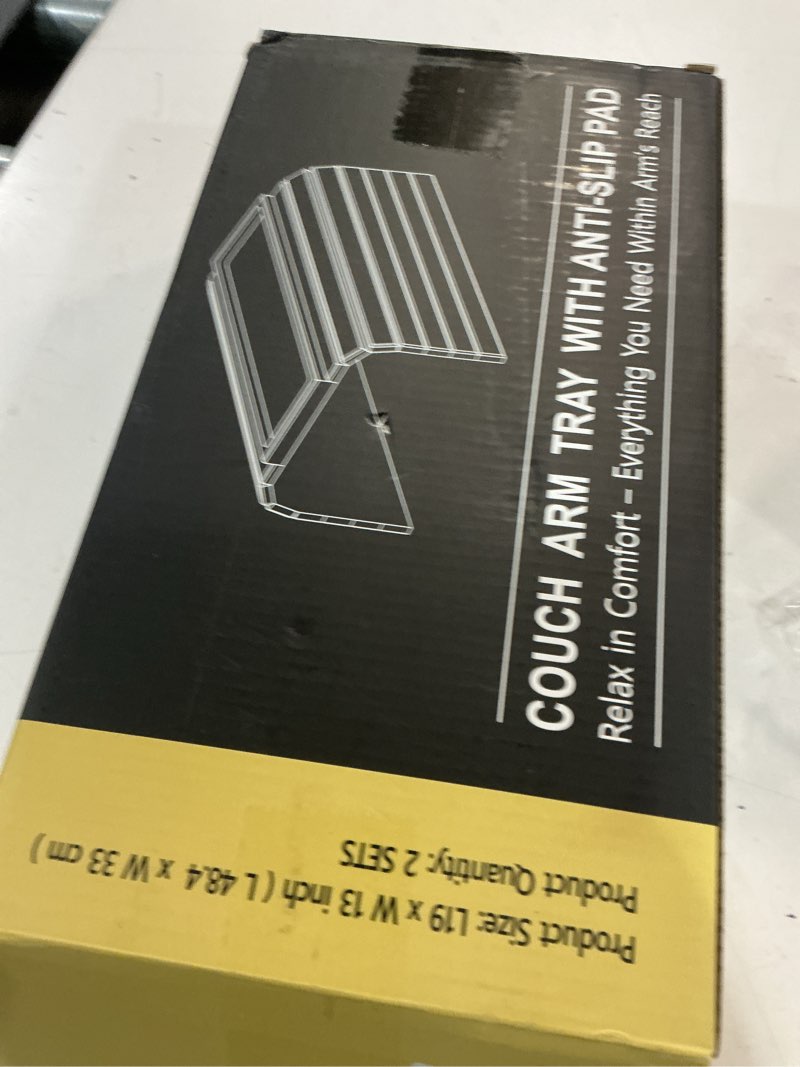 Condition photo showing Good Condition for danfoxer sofa arm tray,acacia wood folding couch arm tray,sofa armrest trays with anti-slip pad for drinks,snacks,phone,remote control 2 pc brown 2 pc