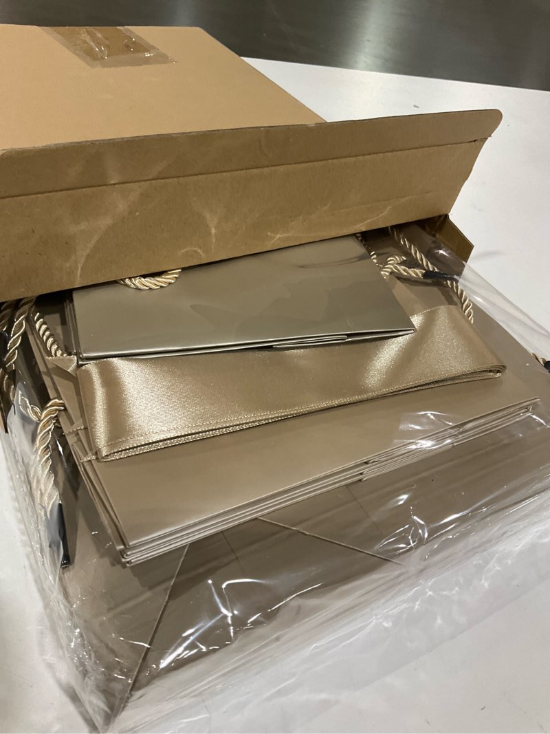 Condition photo showing Good Condition for maitys 10 set gift bags assorted sizes with ribbon greeting card tissue paper (3 large 12.6", 3 medium 11", 4 small 7.5") champagne luxury gift bags for valentine's day anniversary wedding birthday
