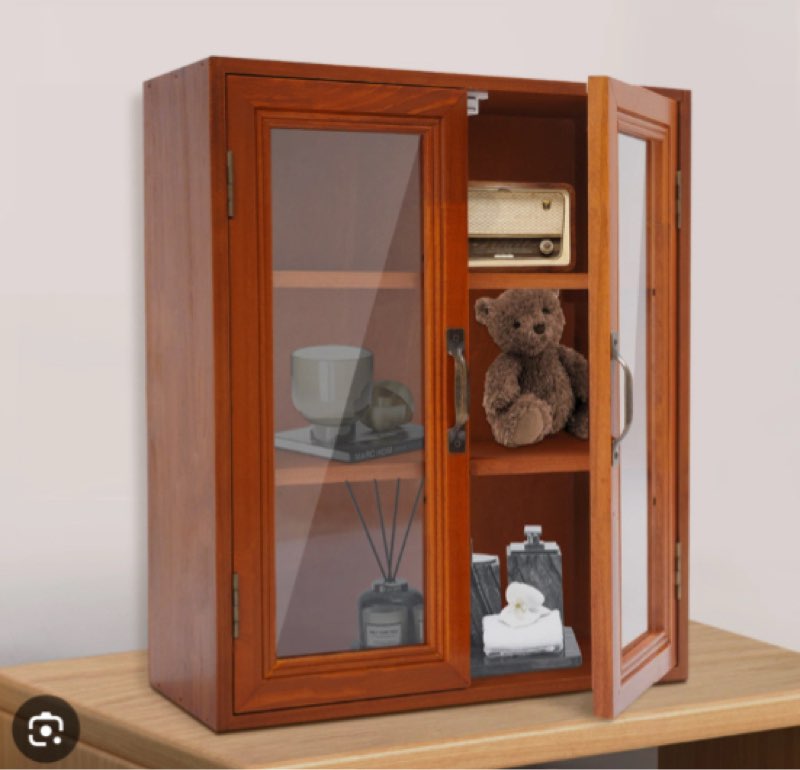wood storage cabinet 3-tier freestanding double door storage cabinet