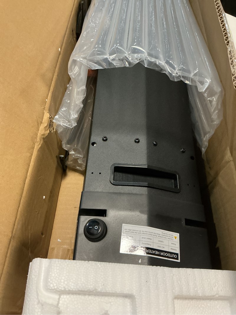 Condition photo showing As Is for 1500W Electric Patio Heater, 36inch Infrared Heater with Remote, IPX5 Waterproof Infrared Tower Space Heater, 2 Heat Levels, 12H Timers, Tip-Over & Overheat Protection for Garage, Indoor, Home