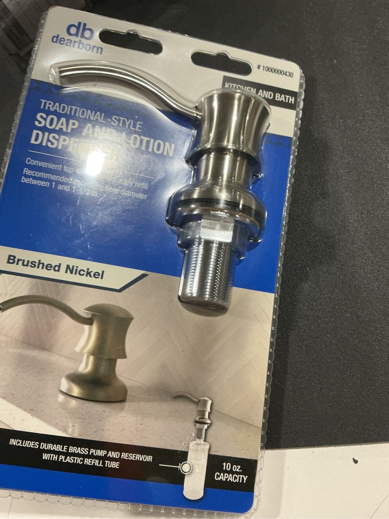 Condition photo showing Good Condition for (Missing Hardware) GAGALIFE Built in Sink Soap Dispenser or Lotion Dispenser for Kitchen Sink, Brushed Nickel ABS Pump Head, with 17 Ounce Large PET Soap Bottle