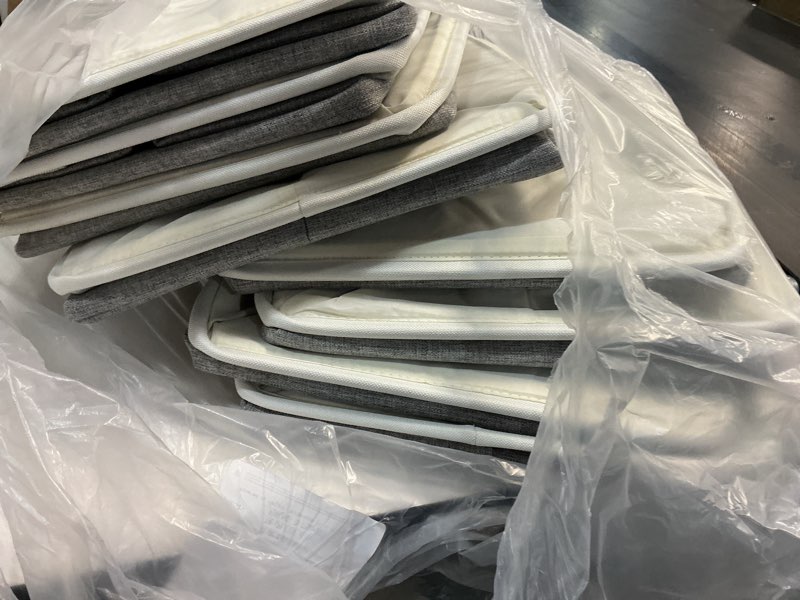 Condition photo showing Good Condition for 13x13 Cube Storage Bins, Collapsible Fabric Storage Box, 4 Pack Closet Baskets with Handles for Organizing, Shelf, Toys, Clothes, Home, Office, Nursery (Grey&White) Gray / Off-White Cube - 13"x13"x13"