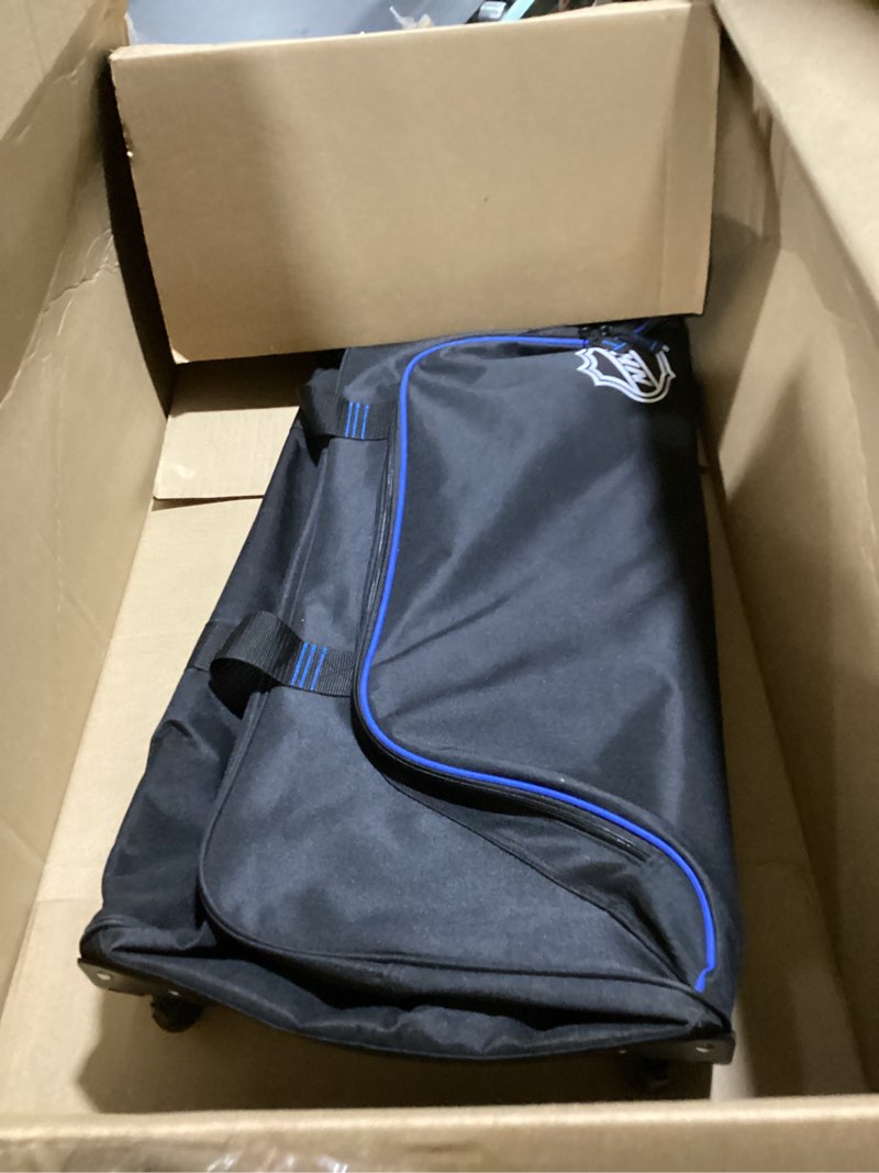 Condition photo showing Good Condition for NHL National Hockey League 34-Inch Black Rolling Duffel Bag – Hockey Gear Bag with Wheels, Large Capacity Duffel Bag for Travel, Multi-Pocket Large Sports & Gym Equipment Bag