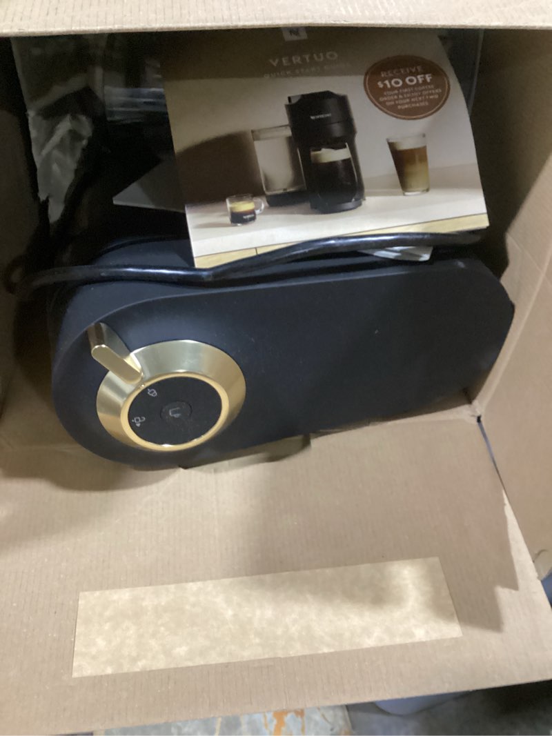 Condition photo showing Good Condition for Nespresso Festive Vertuo Pop+ Coffee and Espresso Maker by Breville, Matte Black Gold, 37.2 Fl Oz capacity Machine Only Matte Black Gold