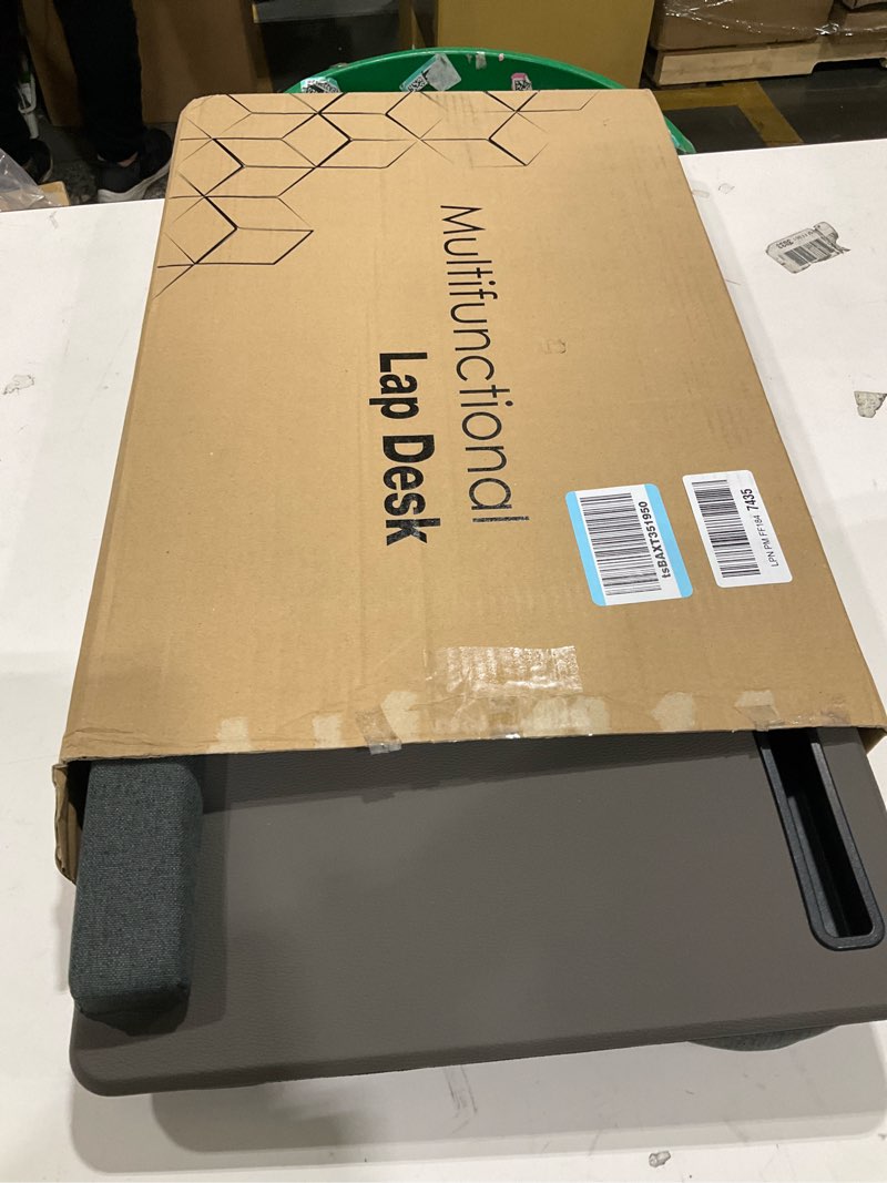 Condition photo showing Good Condition for lap desk home office lap desk portable laptop desk for left right - handers with whole mouse pad wrist pad dual cushion phone tablet slots fits up to 17 inch laptops wood brown