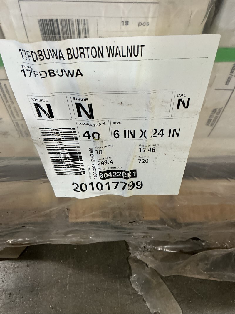Condition photo showing New/Like New for 17fdbuwa burton walnut iii wood plank porcelain tile 6x24 (17.46 sf/bx)