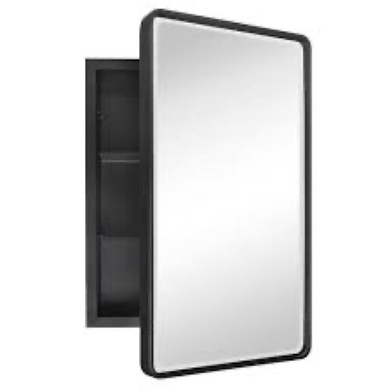 MemoCastle Black Medicine Cabinet with Mirror for Bathroom:16x24 Inch Small Mirrored Vanity Storage 