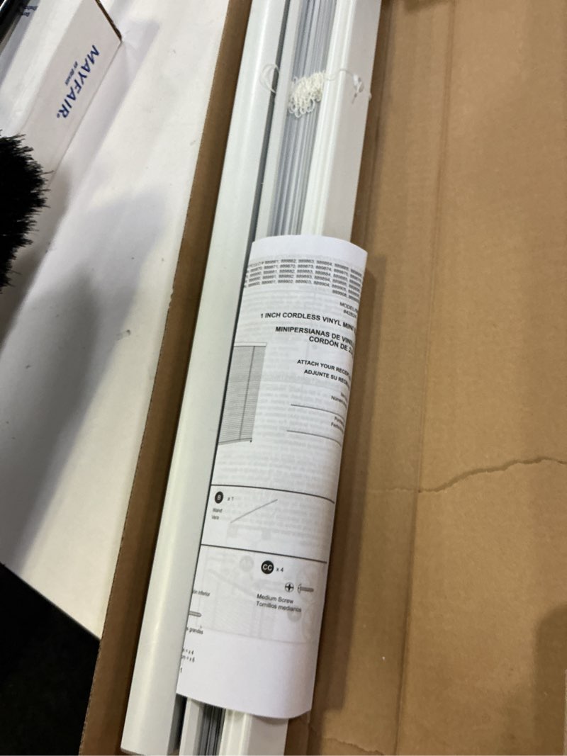 Condition photo showing Good Condition for Project Source 1" Room Darkening Cordless Vinyl Mini Blinds 23" x 64" White