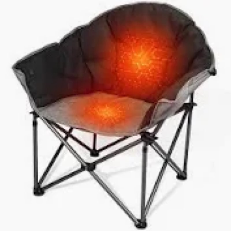 Heated Oversized Camping Chair - Heavy Duty Padded Folding Camping Chairs for Adults with Cooling Ba